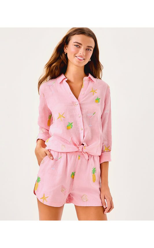 Elodey Linen Shorts - Conch Shell Pink -  Happy Hours