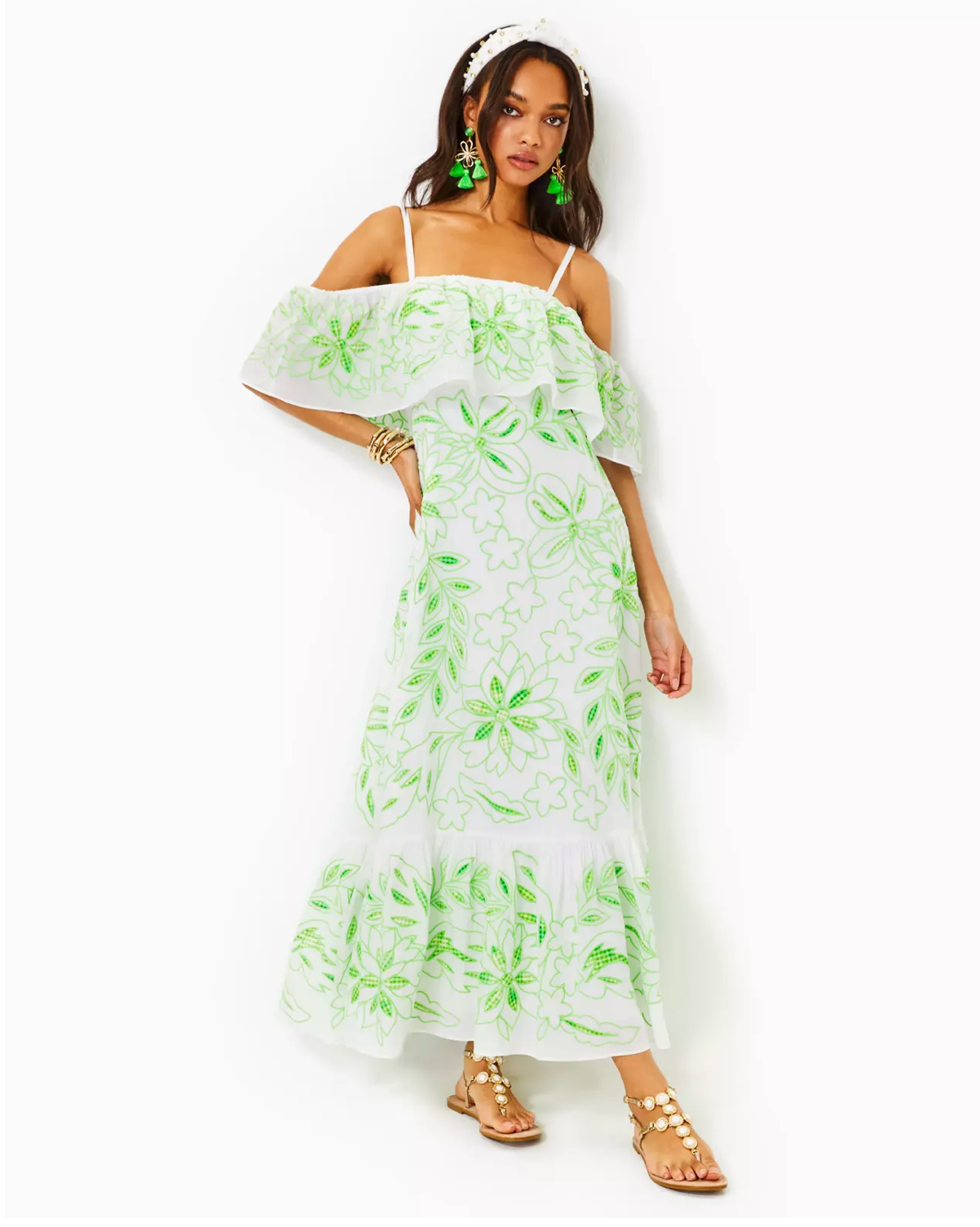 Quinlee Embroidered Maxi Dress - Orb Green