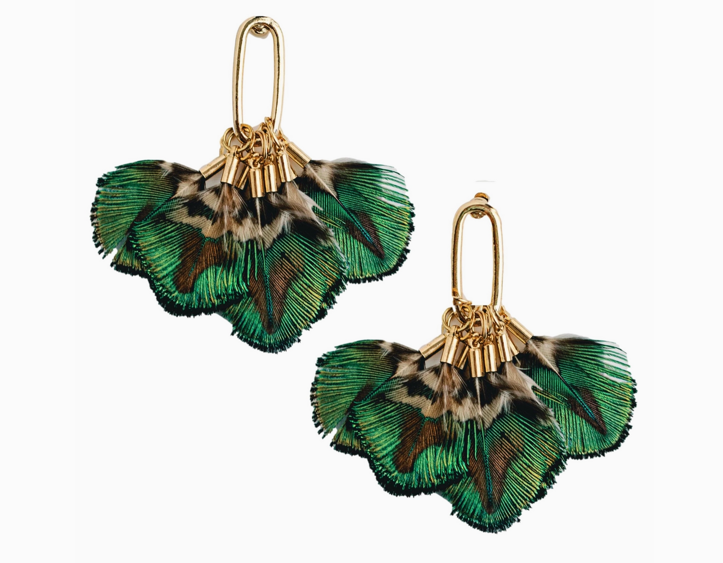 Mallard Fall Feather Tassel Statement Earrings
