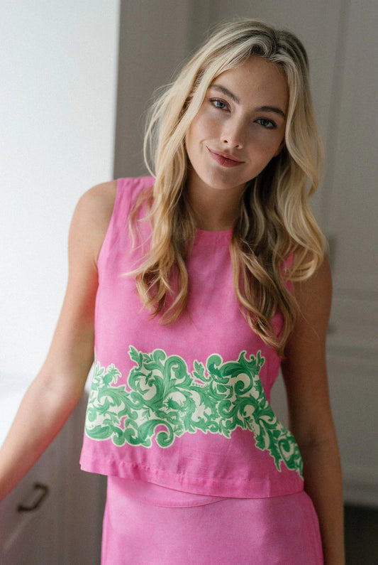 Stephe Boxy Top - Summer Lattice - Pink