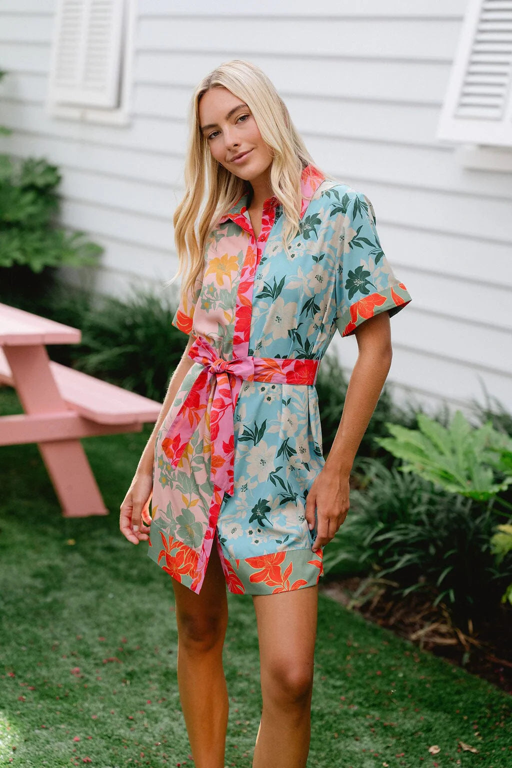 Elena Mini Dress- Colorblock Floral