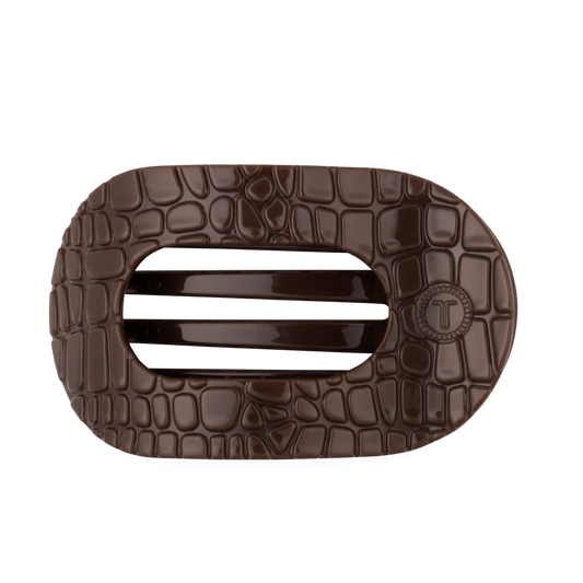 Brown Crocodile Large Flat Round Hair Clip