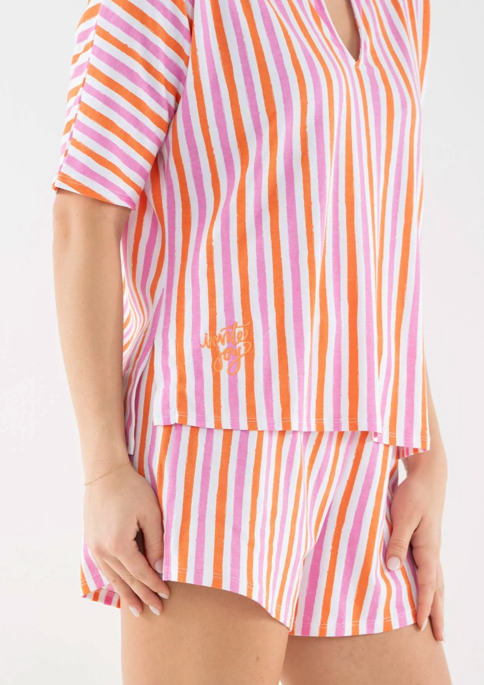 Pajama Short Set - Coral Pink Stripe