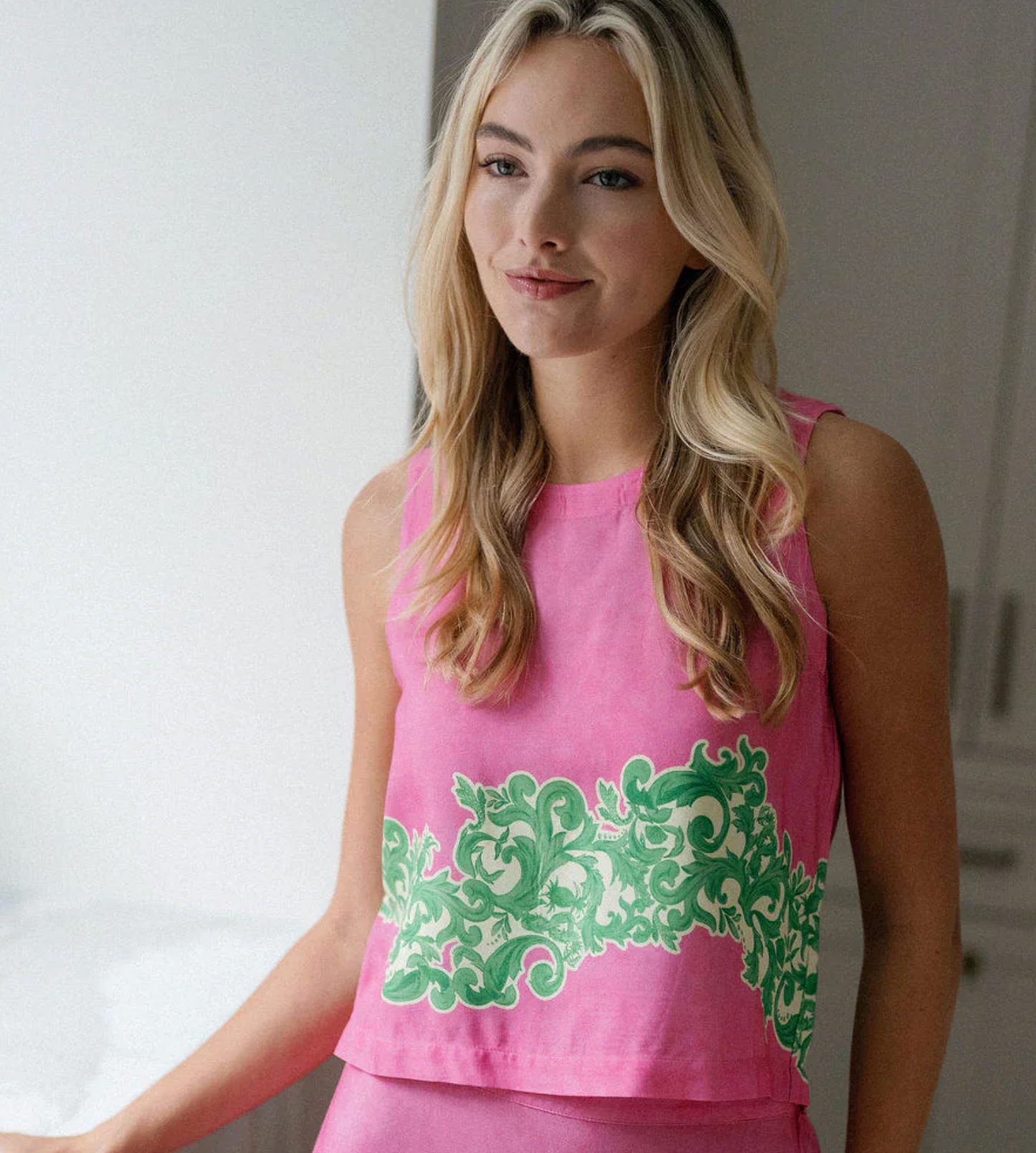Stephe Boxy Top - Summer Lattice - Pink