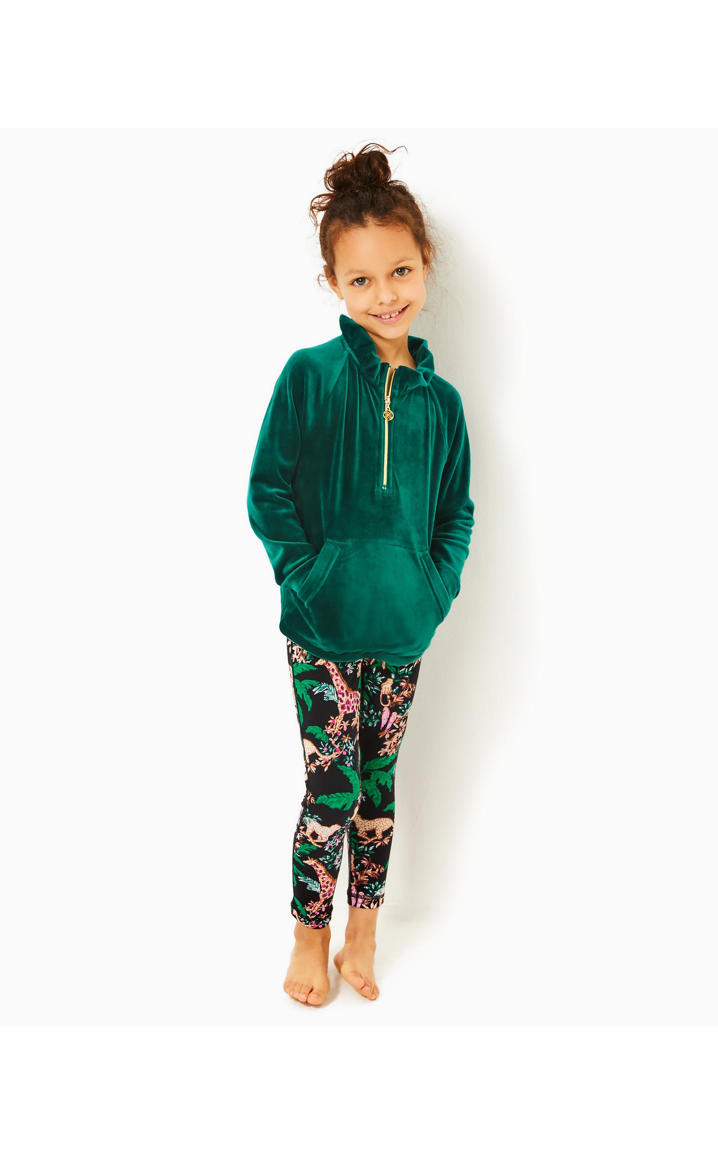 Little Skipper Ruffle Velour Popover - Villa Green