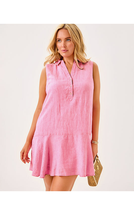 Ellowyn Linen Dress -  Sunkissed Pink x Resort White