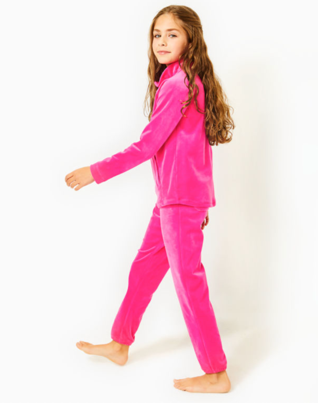 Mini Mallie Velour Pant - Pink Palms