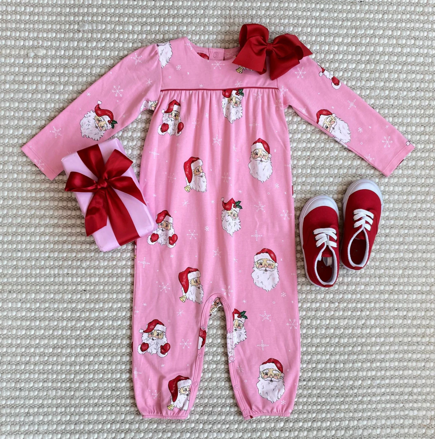 Long Sleeve Penny's Playsuit - Dear Santa (HamptonsHotPink)/Rich Red