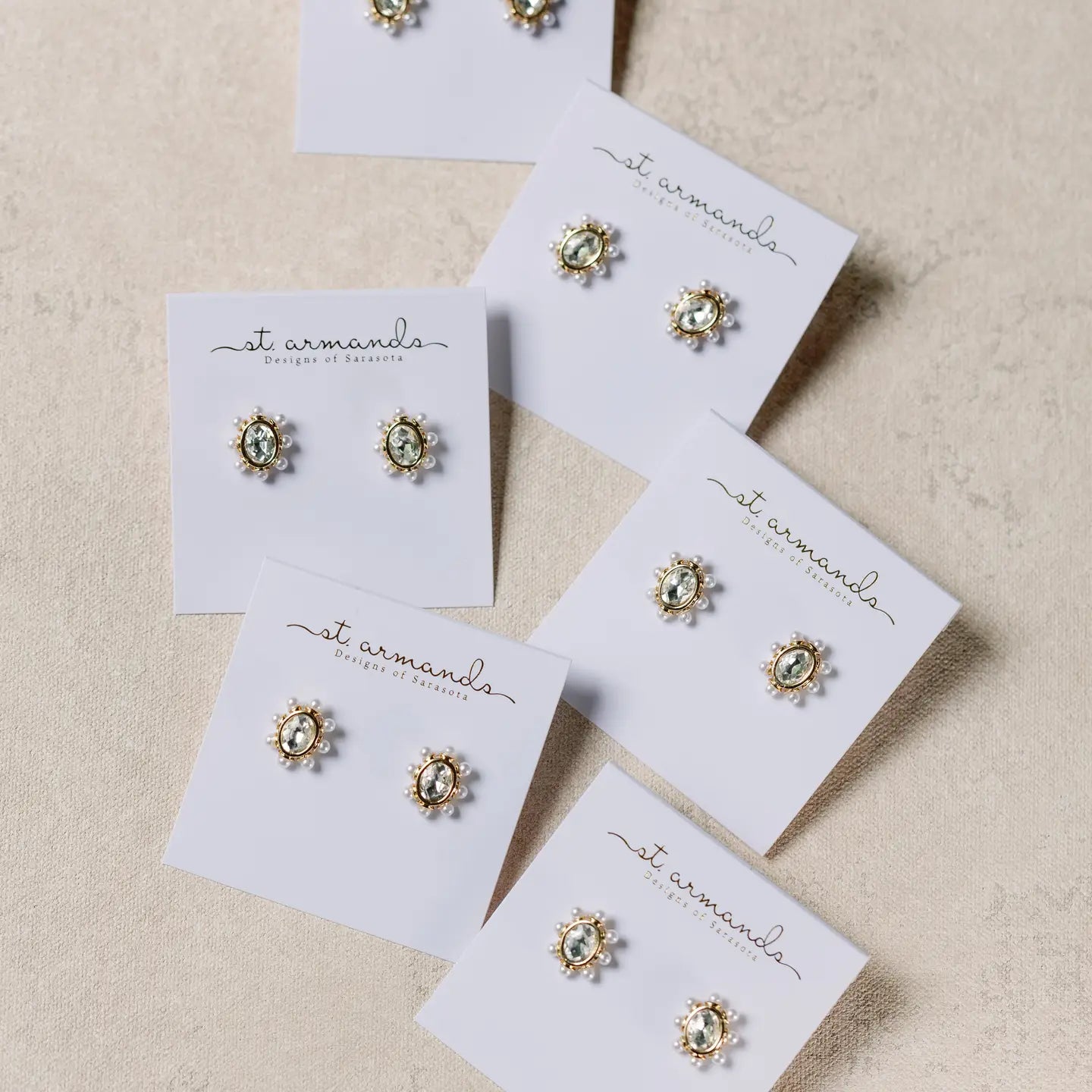 Crystal Pearl Oval Stud Earrings