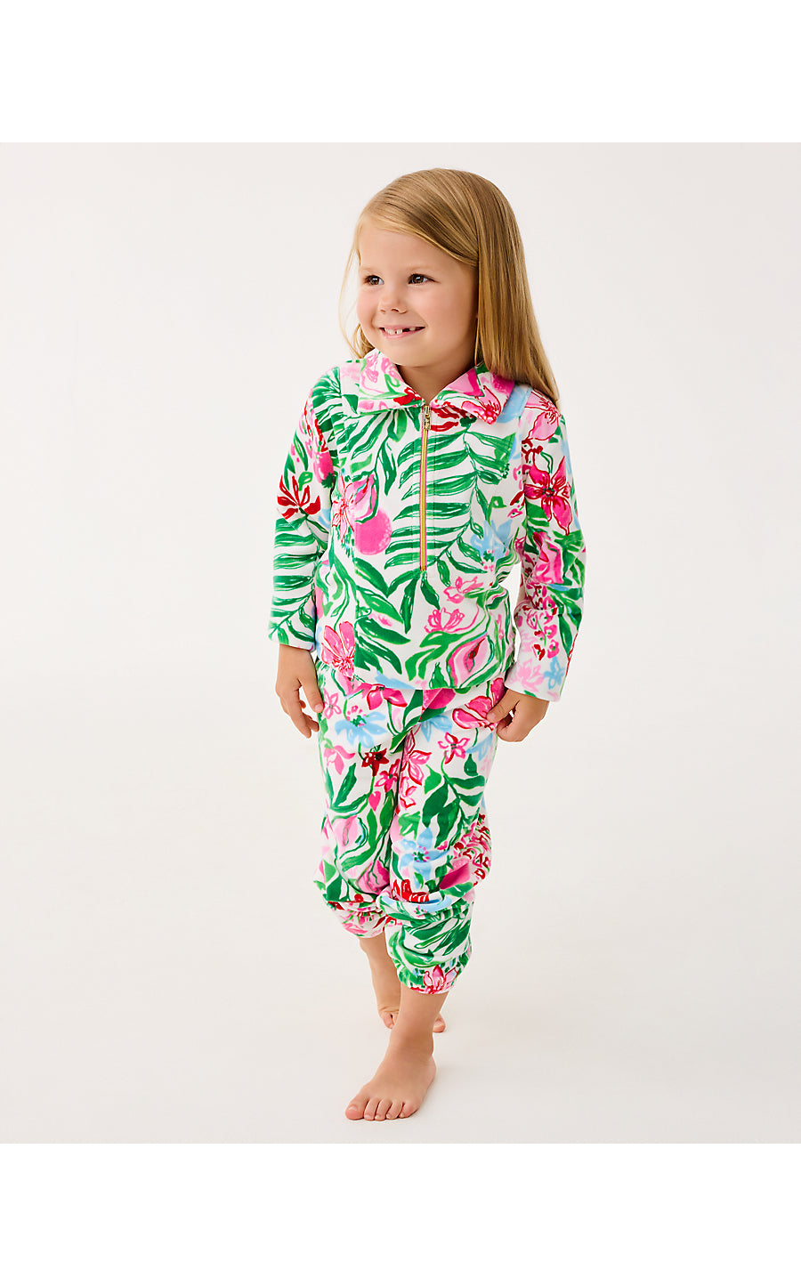 Mini Mallie Velour Pant - Glowing Gardens