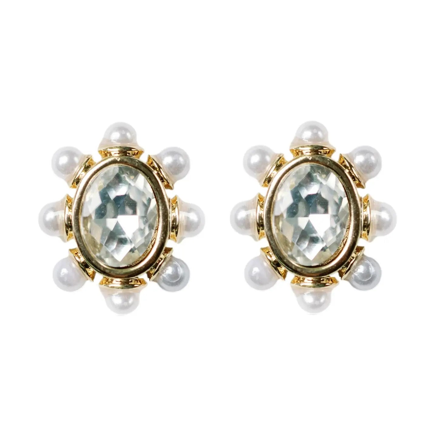 Crystal Pearl Oval Stud Earrings