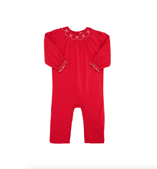 Long Sleeve Bridget Romper - Richmond Red/Worth Avenue White