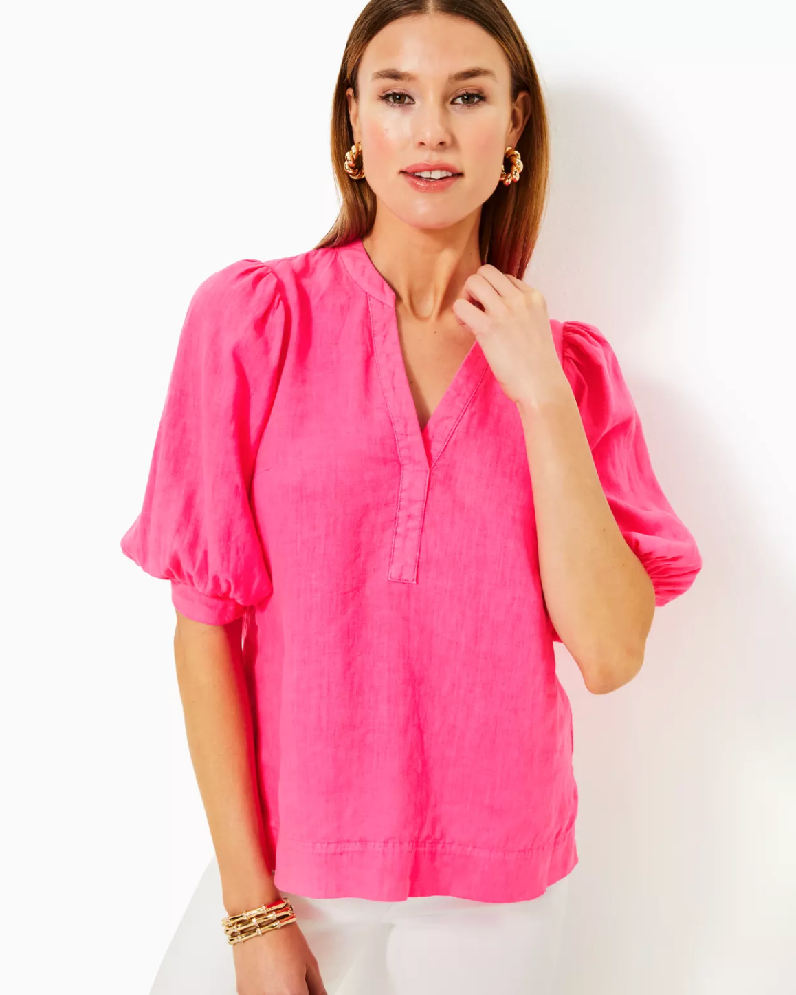 Mialeigh Linen Top - Passion Fruit Pink