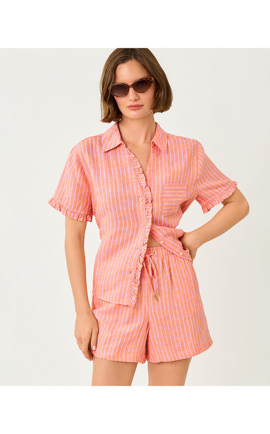 Carden Ruffle Top - Sunset Orange x Conch Shell Pink Stripe