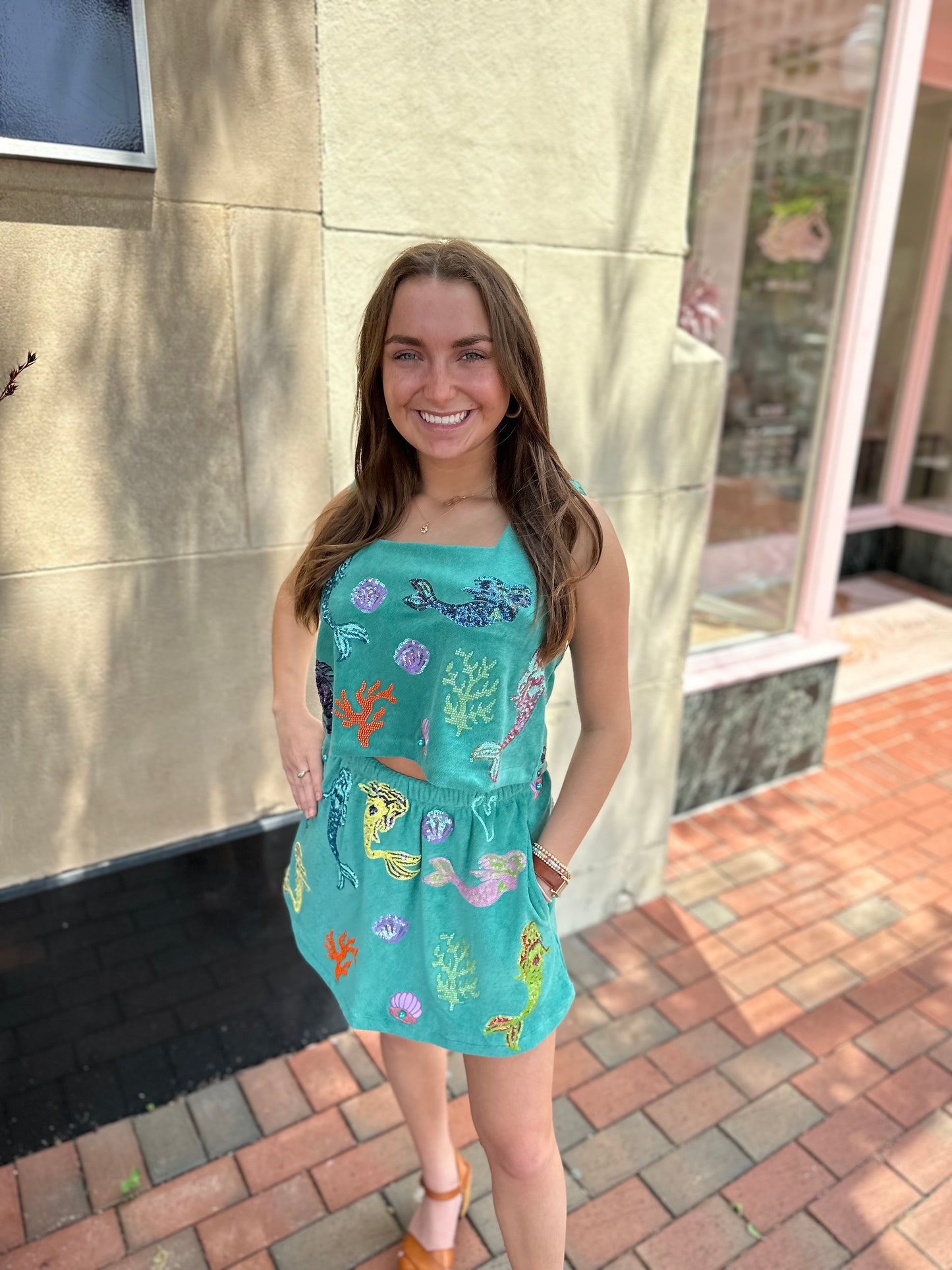 Teal Mermaid, Coral & Shell Tank