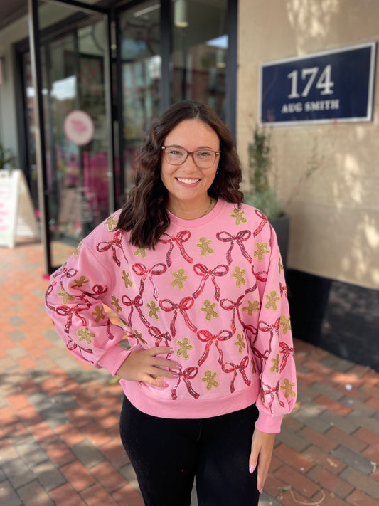 Light Pink Gingerbread Men & Bows Sweatshirt