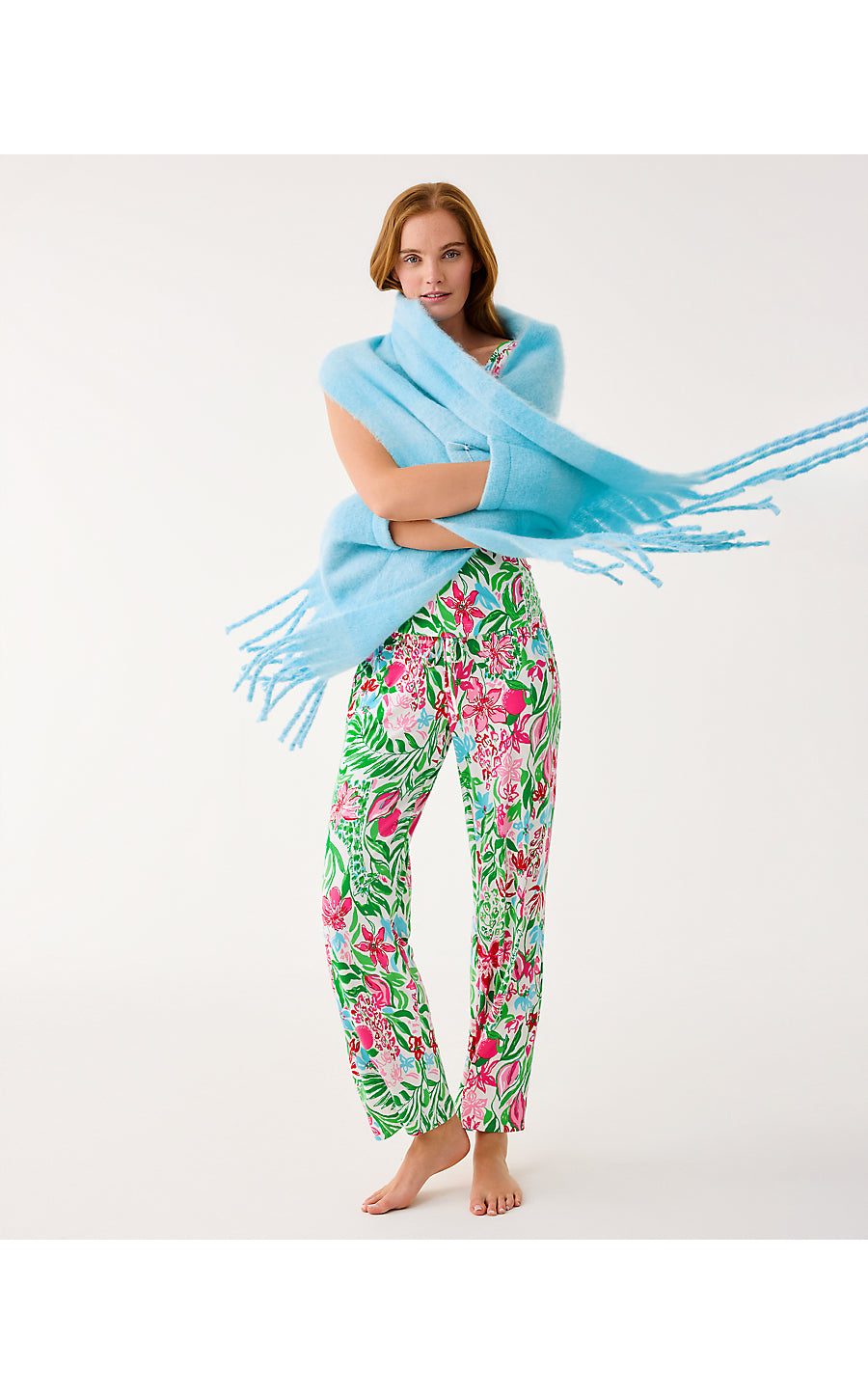 Camelia Fringe Wrap - Bellevue Blue x Hydra Blue