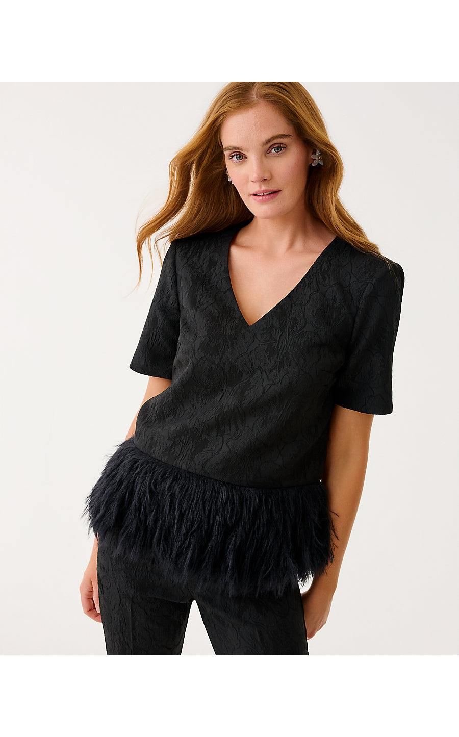 Rylan V-Neck Top - Noir - Exploded Flower