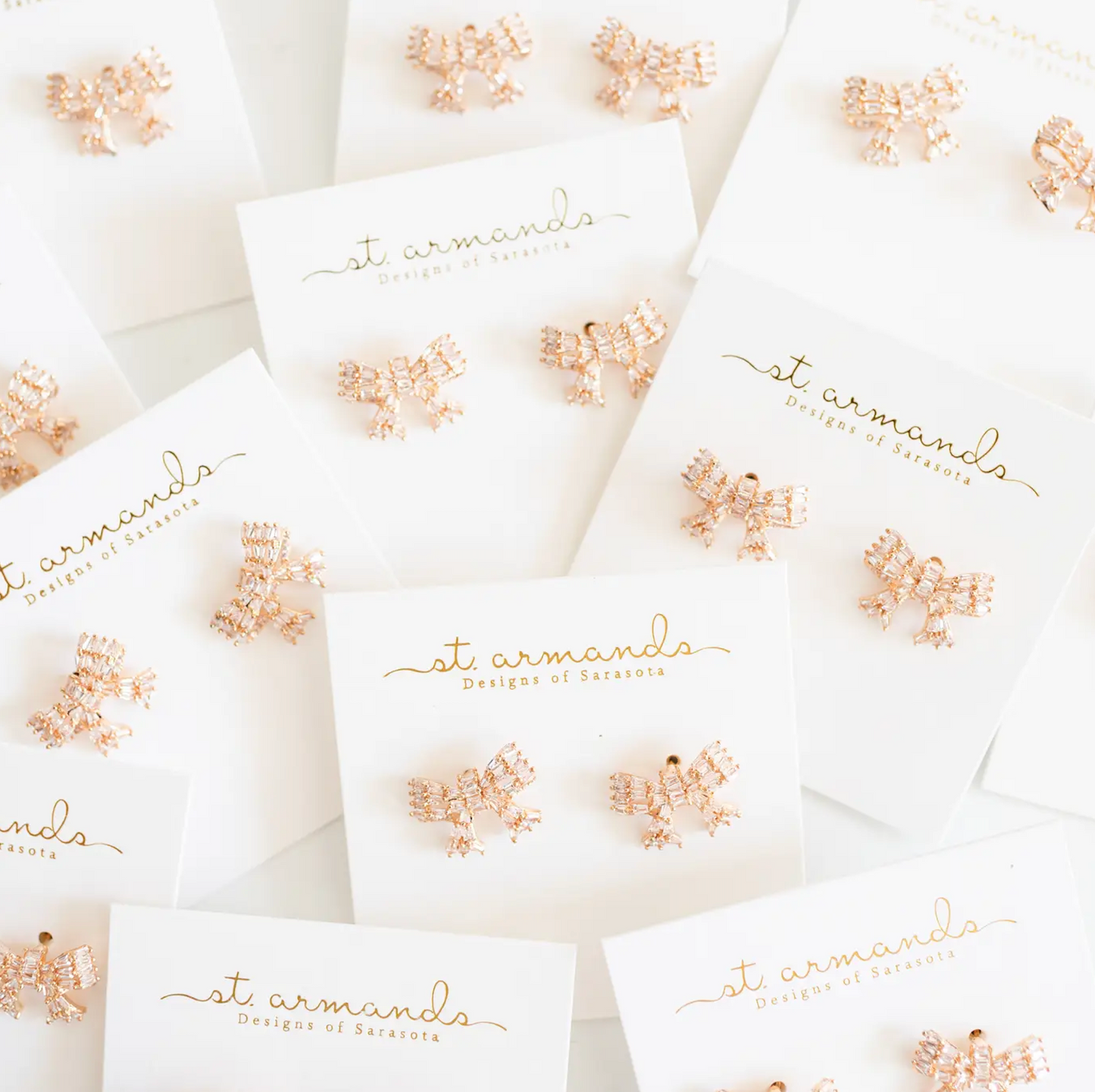 Gold Mini Sparkler Statement Stud Holiday Bow Earrings