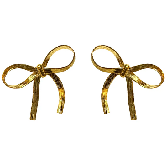 Mini Gold Duster Bow Holiday Earrings