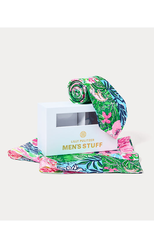Mens Stuff Tie and Pocket Square Set - Party Punch Patch
