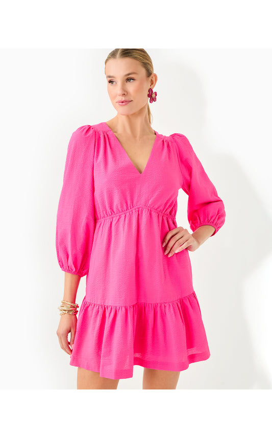 Deacon 3/4 Sleeve V-Neck Dress - Passion Fruit Pink