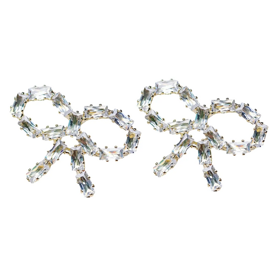 Sparkling Diamond Mini Holiday Statement Bow Earrings