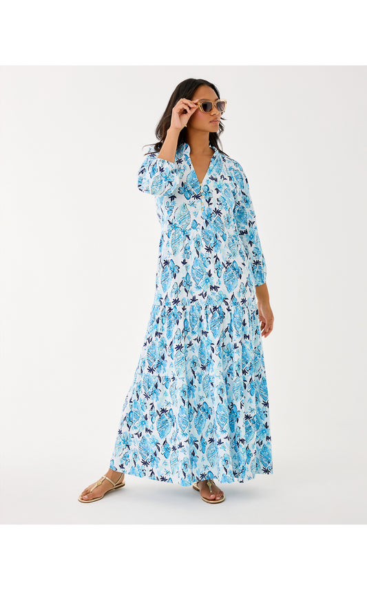 Malone 3//4 Sleeve Maxie Dress - Seashell Splendor