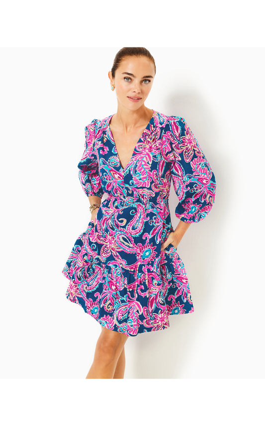 Deacon 3/4 Sleeve V-neck Dress - Flitting About