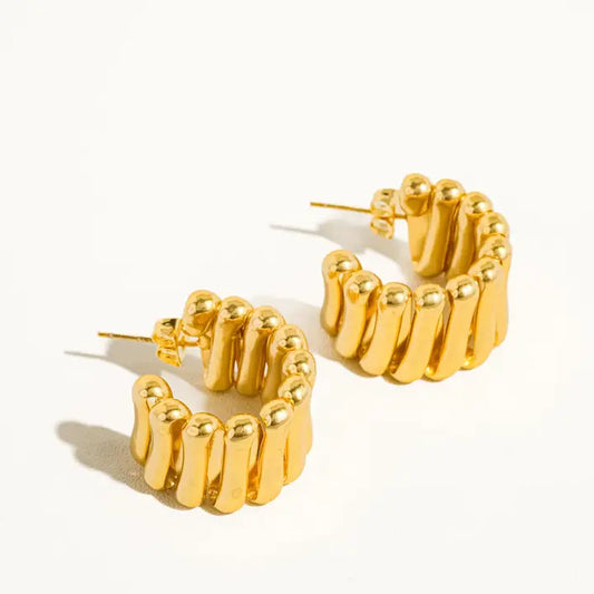 Nyla Vintage Modern Hoop Earrings - Yellow Gold