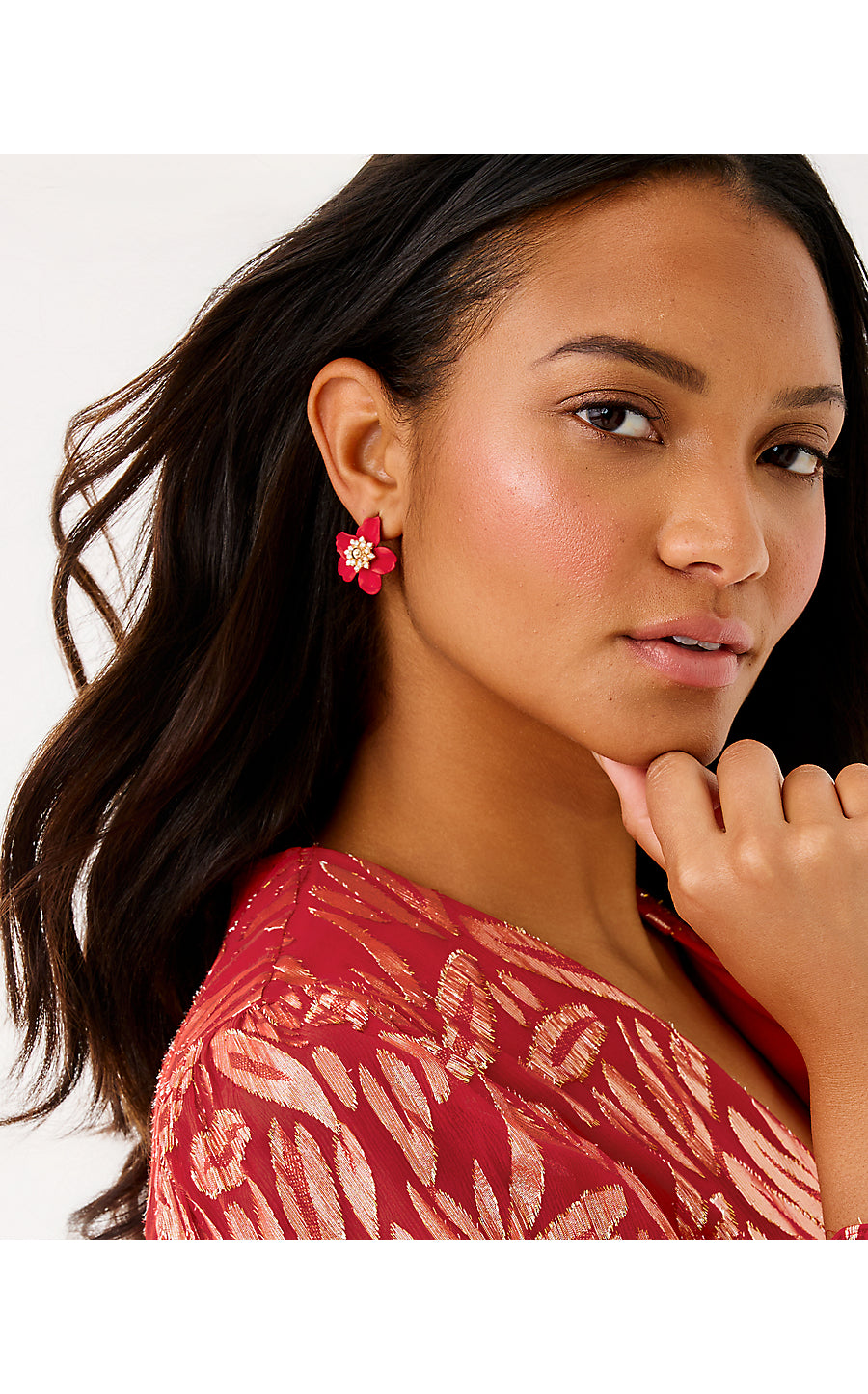 Small Orchid Earrings - Cranberry Red