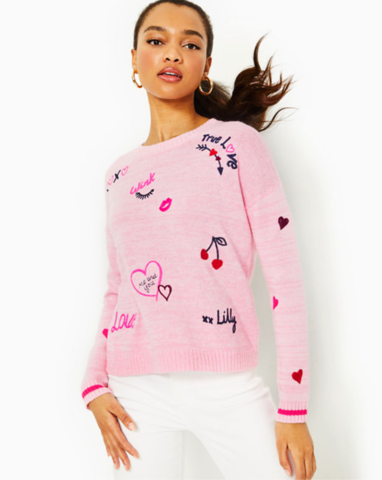 Pippy Sweater - Heathered Peony Pink Valentine Embroidery