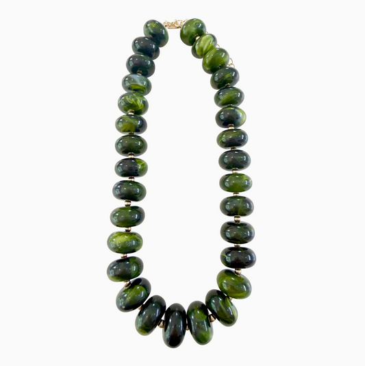 Liberty Chunky Beaded Necklace- Dark Green